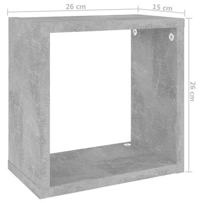 vidaXL Wall Cube Shelves 2 pcs Concrete Grey 26x15x26 cm