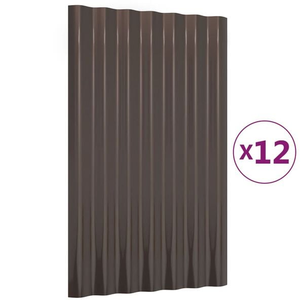 vidaXL Roof Panels 12 pcs Galvanised Steel Brown 60x36 cm