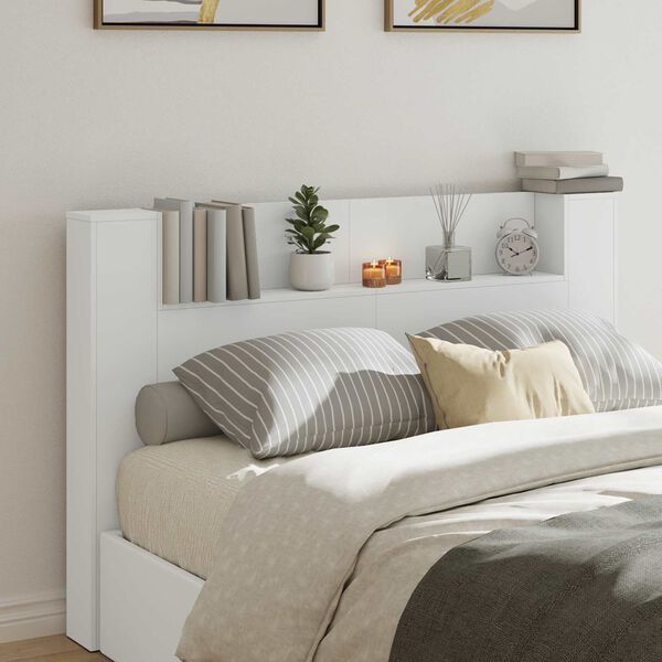 vidaXL Headboard Cabinet with LED White 160 x 16.5 x 103.5 cm