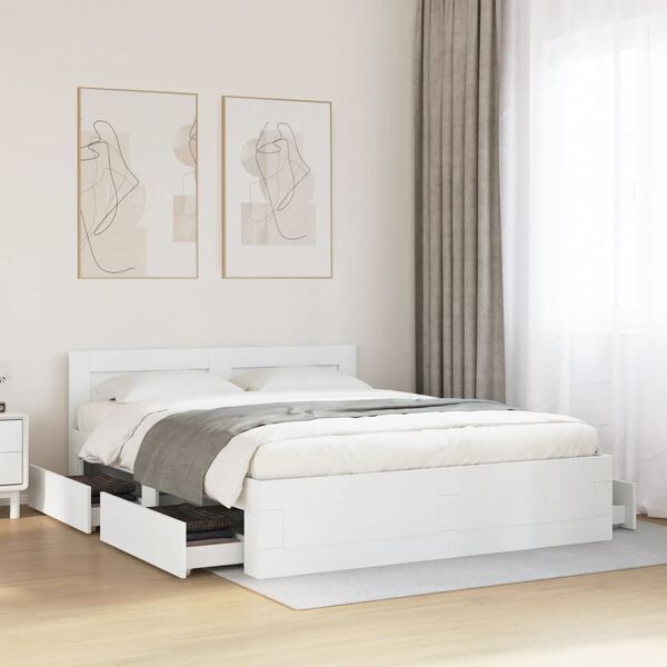 vidaXL Bed Frame with Headboard without Mattress White 150x200 cm King Size