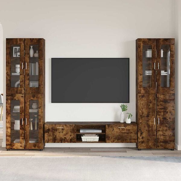 vidaXL TV Cabinet Set with Drawer FLORIN Smoked Oak Engineered Wood