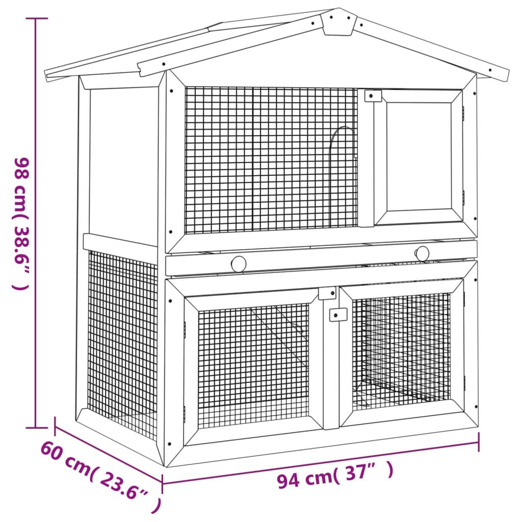 vidaXL Outdoor Rabbit Hutch 3 Doors Grey Wood vidaXL