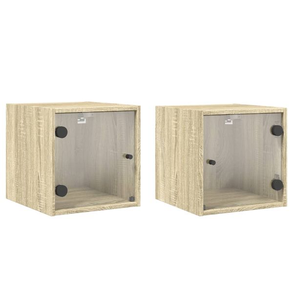 vidaXL Bedside Cabinets with Glass Doors 2 pcs Sonoma Oak 35x37x35 cm
