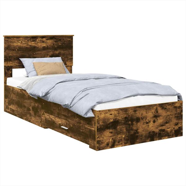 vidaXL Bed Frame with Drawer Smoked Oak 100 x 200 cm Engineered Wood