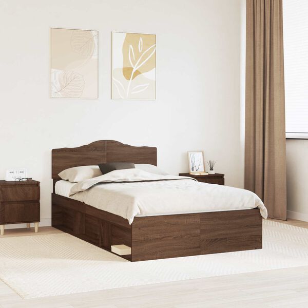 vidaXL Bed Frame with Headboard Brown Oak 120 x 200 cm Solid Pine Wood