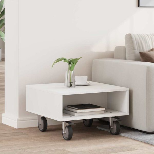 vidaXL Side Table with Wheels White 50.5 x 50 x 30 cm Engineered Wood