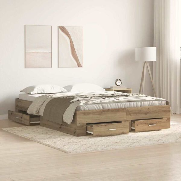 vidaXL Bed Frame with Drawer Artisan Oak 160 x 200 cm Engineered Wood