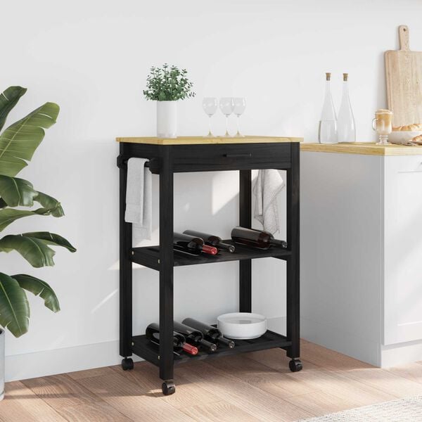 vidaXL Kitchen Trolley Plain Black 88.5 x 40 x 60 cm