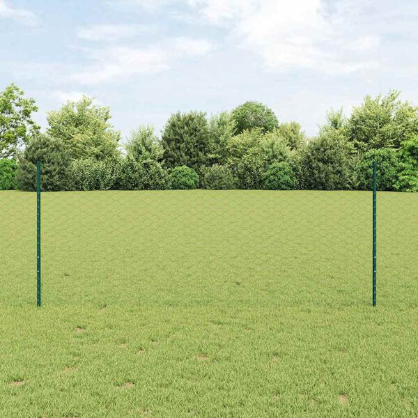 vidaXL Fence with Post Green 1 x 100 m Steel and PVC