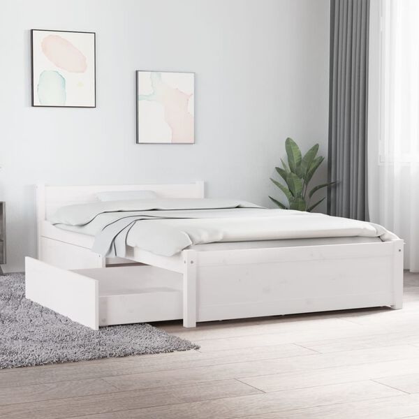 vidaXL Bed Frame without Mattress with Drawers White 100x200 cm (815035+814990)