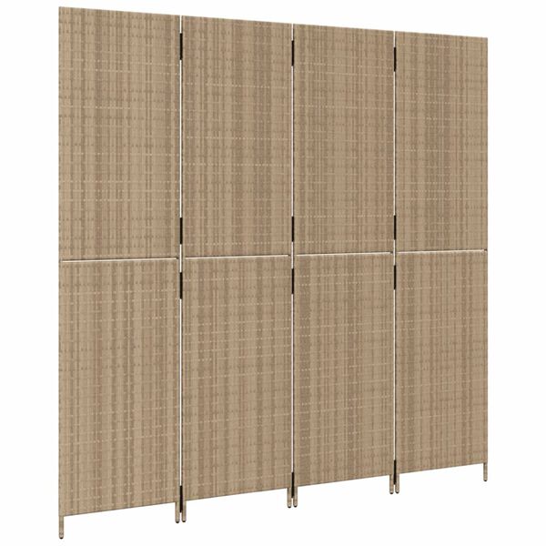 vidaXL Room Divider 4 Panels Beige Poly Rattan
