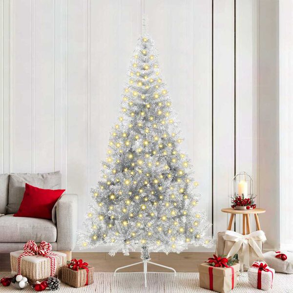 vidaXL Artificial Pre-lit Christmas Tree Silver 210 cm PET
