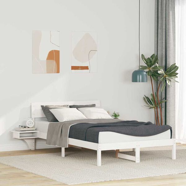 vidaXL Bed Frame with Headboard White 140 x 200 cm Solid Pine Wood