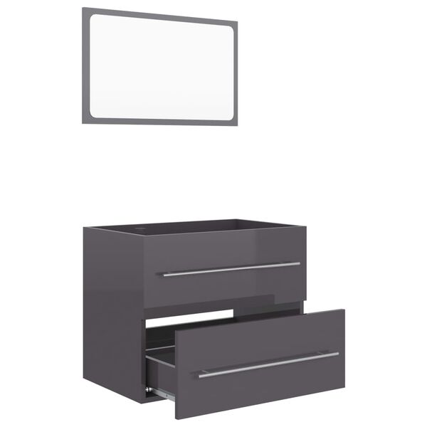 vidaXL 2 Piece Bathroom Furniture Set High Gloss Grey Engineered Wood