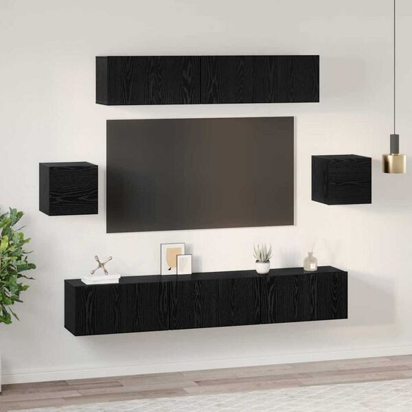 vidaXL TV Cabinet Set Wall-mounted 7 pcs Black Oak Engineered Wood