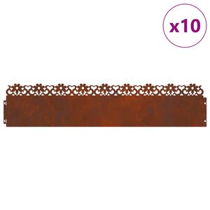 vidaXL Lawn Edgings 10 pcs 103 x 0.05 x 22 cm Weathering Steel Rusty