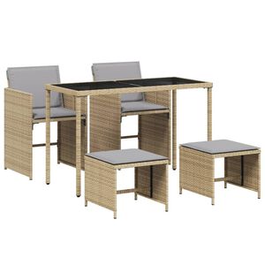 vidaXL 5 Piece Garden Dining Set with Cushions Mix Beige Poly Rattan