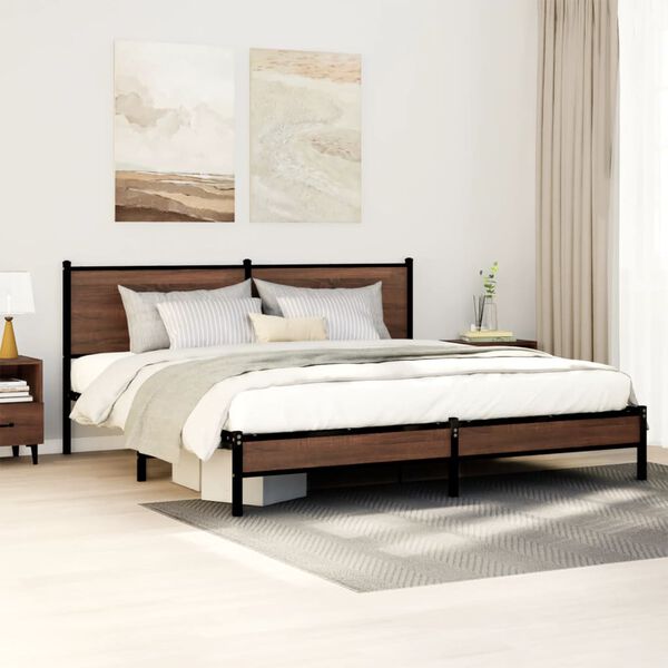 vidaXL Metal Bed Frame without Mattress Brown Oak 160x200 cm