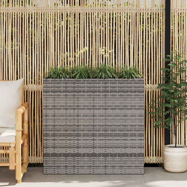 vidaXL Garden Raised Bed with 4 Pots Poly Rattan Grey