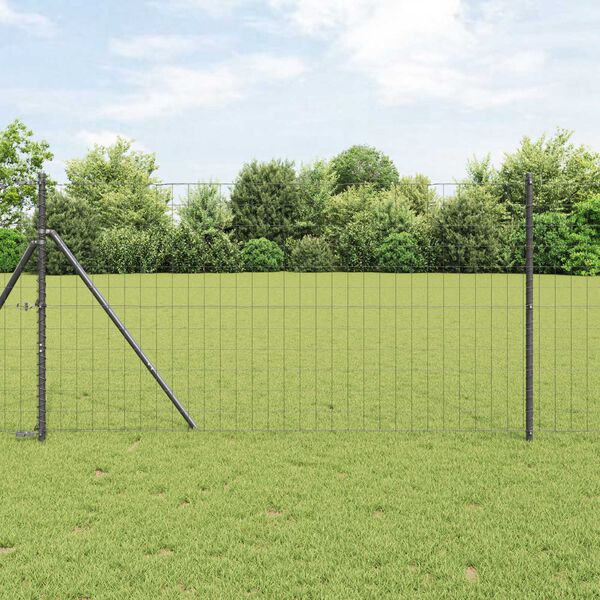 vidaXL Fence with Posts Grey 1.4 x 10 m Steel