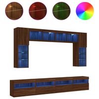 vidaXL 8 Piece TV Wall Cabinet Set with LED Lights Brown Oak