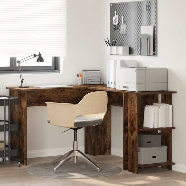 vidaXL Corner Desk Smoked Oak 140 x 113.5 x 75 cm Engineered Wood