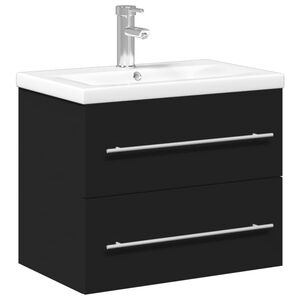 vidaXL Bathroom Sink Cabinet with Built-in Basin Black