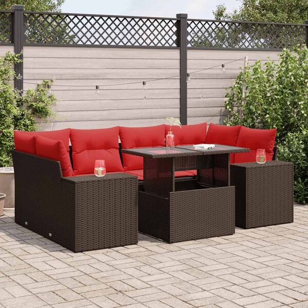 vidaXL 7 Piece Garden Sofa Set with Cushions Brown Poly Rattan