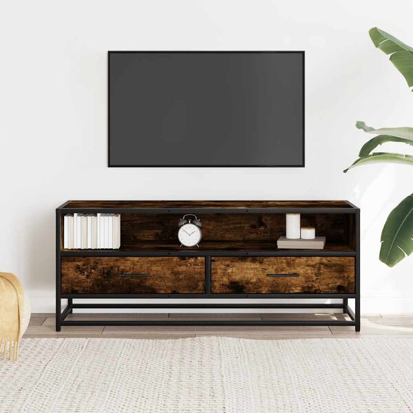 vidaXL TV Cabinet Smoked Oak 100x34.5x40 cm Engineered Wood and Metal