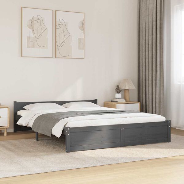 vidaXL Bed Frame without Mattress Grey Solid Wood 135x190 cm Double Double