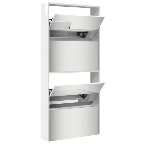 vidaXL Shoe Cabinet with Mirror 4-Layer High Gloss White 63x17x134 cm