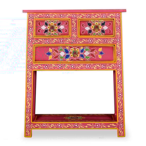 vidaXL Sideboard with Drawers Solid Mango Wood Pink Hand Painted