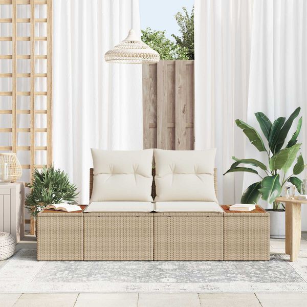 vidaXL Garden Sofa Beige 184 x 62 x 85cm Poly Rattan