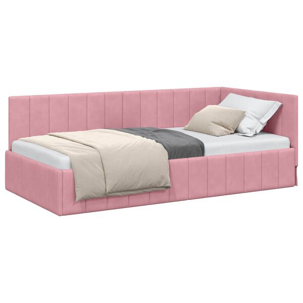 vidaXL Corner Bed Frame with Headboard Pink 90 cm x 190 cm Velvet