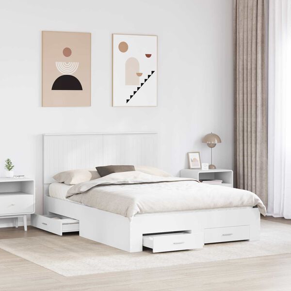 vidaXL Bed Frame with Headboard White 140 x 190 cm Engineered Wood