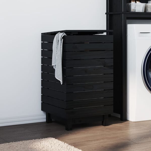 vidaXL Laundry Basket Black 44x44x76 cm Solid Wood Pine