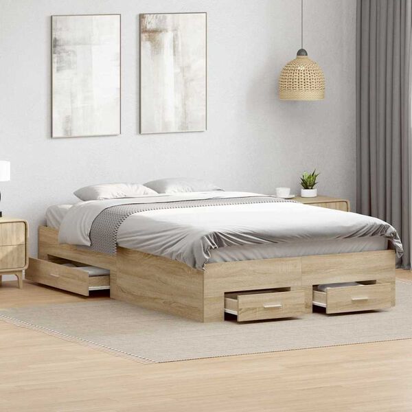 vidaXL Bed Frame with Drawer Brown 120 x 190 cm Engineered Wood