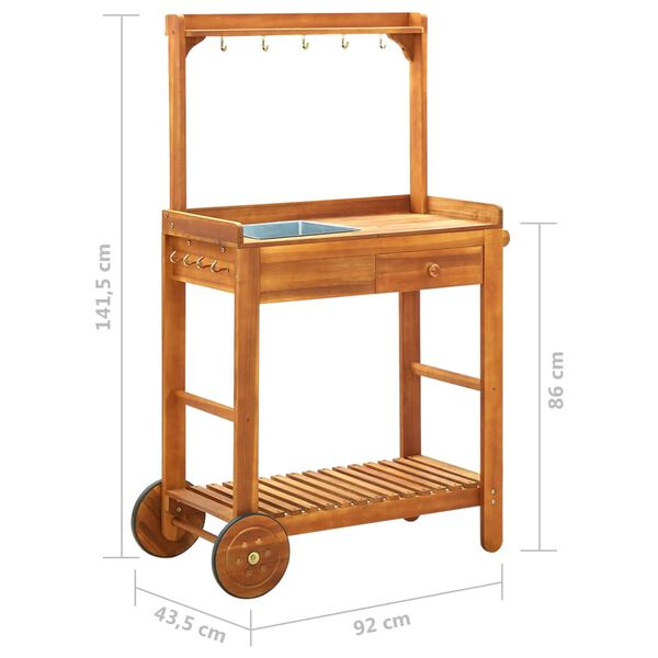 vidaXL Garden Kitchen Trolley Solid Acacia Wood cm