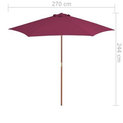 vidaXL Outdoor Parasol with Wooden Pole 270 cm Bordeaux Red