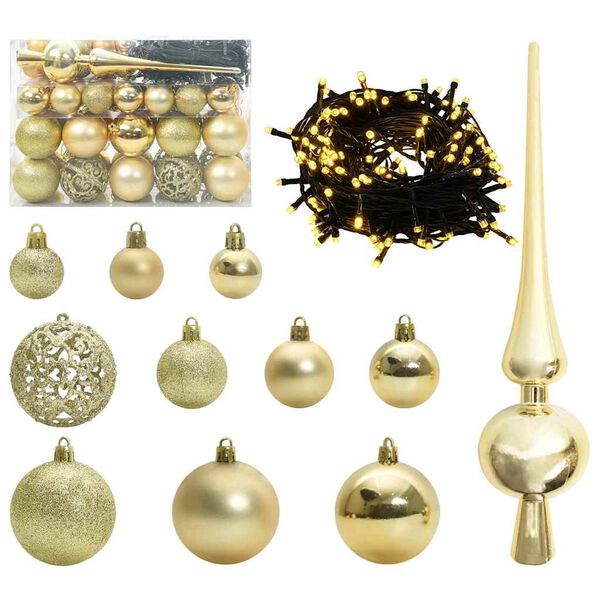 vidaXL Christmas Bauble Set with 150 LEDs 61 pcs Gold Plastic