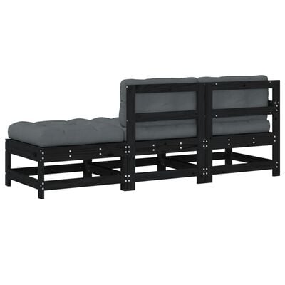 vidaXL 3 Piece Garden Lounge Set with Cushions Black Solid Wood