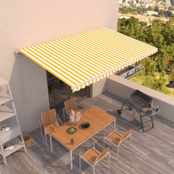 vidaXL Manual Retractable Awning 500x350 cm Yellow and White
