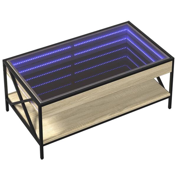 vidaXL Coffee Table with Infinity LED Sonoma Oak 90x50x38 cm