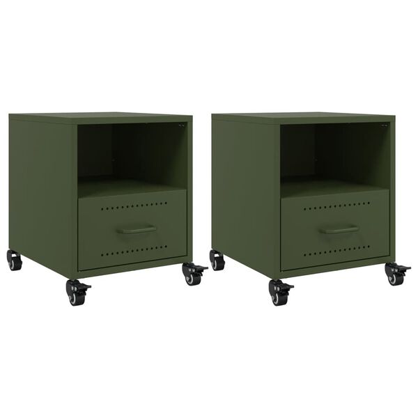 vidaXL Bedside Cabinets 2 pcs Olive Green 36x39x43.5 cm Steel