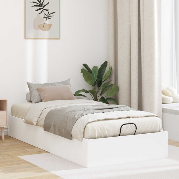 vidaXL Ottoman Bed Frame White 203 x 100 x 25 cm Chipboard