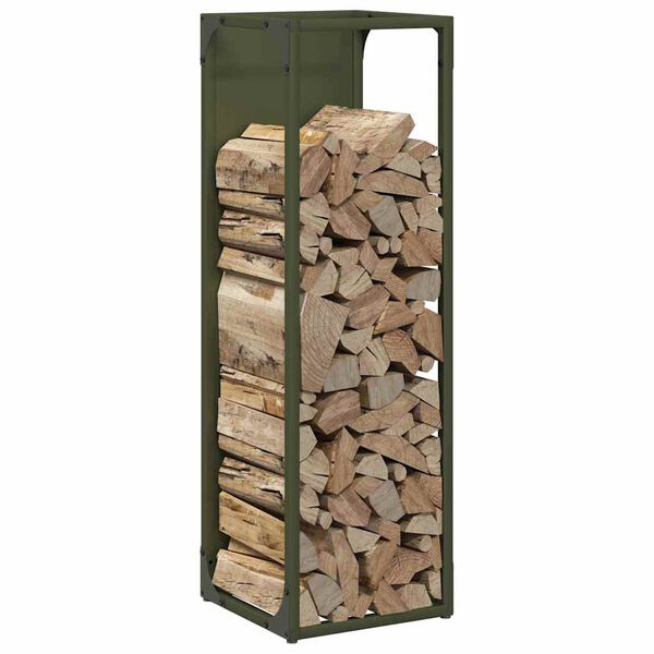vidaXL Firewood Rack Olive Green 25x25x80 cm Cold-rolled steel