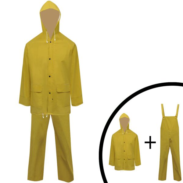 vidaXL Waterproof Heavy-duty 2-piece Rain Suit with Hood Yellow M