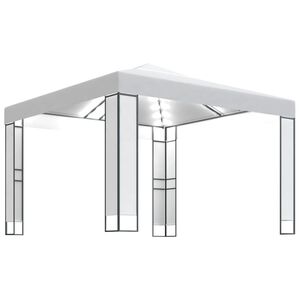 vidaXL Gazebo with Double Roof&LED String Lights 3x3 m White