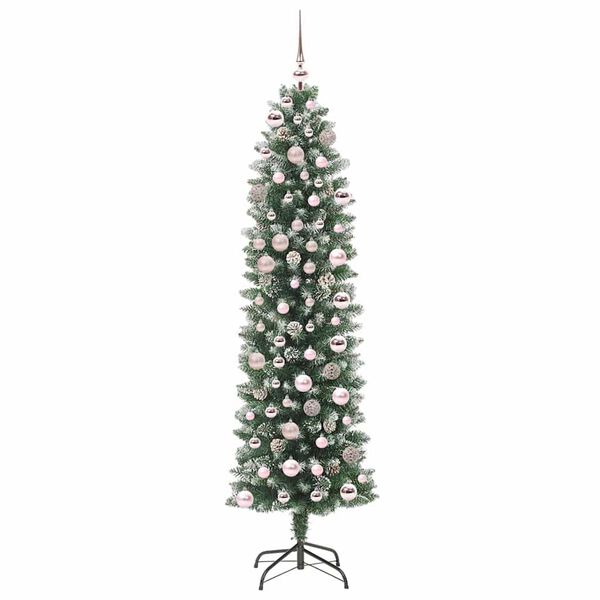 vidaXL Artificial Slim Christmas Tree Green and White 180 cm