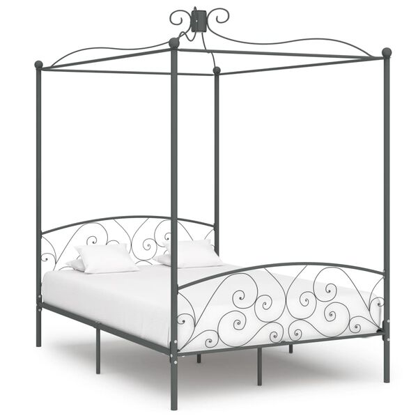 vidaXL Canopy Bed Frame without Mattress Grey Metal 140x200 cm